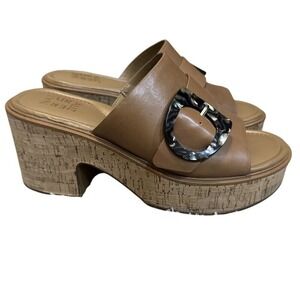 Naturalizer Clara Toffee Sandals Women's‎ 9.5M Brown Leather Cork Platform Heels